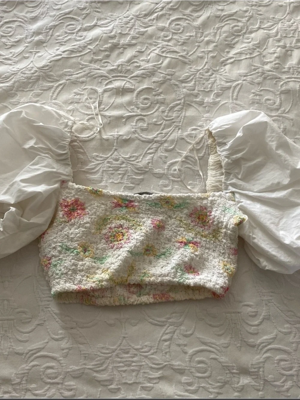 Zara puff sleeve floral crop top